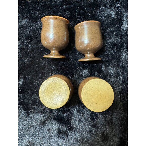 Vintage Ceramic Goblets Set Of 4 Brown & Orange Glazed Pedestal Cups - Picture 6 of 8